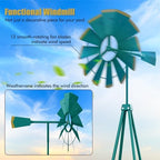 Goplus 8 ft Ornamental Windmill, All-Weather Metal Wind Mill w/ 4 Support Legs, Decorative Weathervane for Backyard, Garden, Farm, 4 Ground Stakes Included (8ft-Green) - Image 3