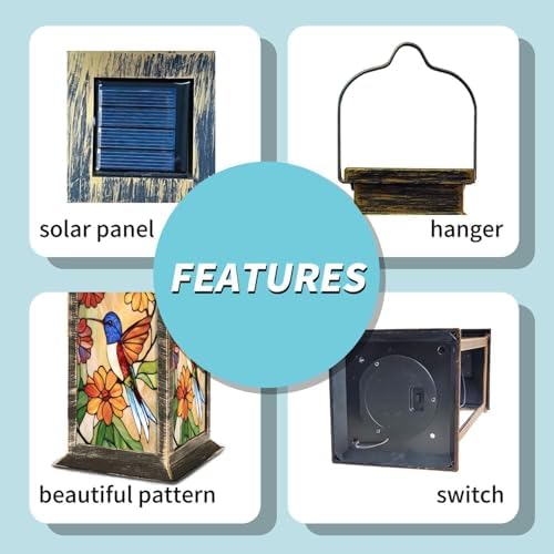 Solar Lantern Stained Glass Flowers Bird Window Decor Gifts Outdoor Waterproof Garden Hanging Lantern Solar Powered Lighting Outside Table Lamp for Patio Deck Camping 1 Pack - Image 4