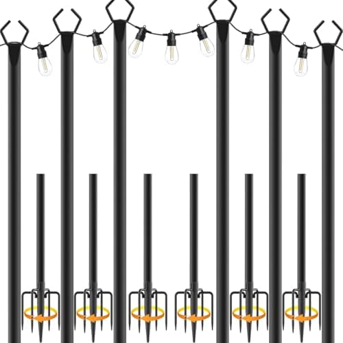 NUERPO 6 Pack String Light Poles,Metal Poles for Hanging Outdoor Light Strings,6 Pack 10 FT Light Poles Stand for Outside Garden,Patio,Wedding,Backyard,Deck,Party by NUERPO