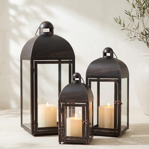 NEEDOMO Lanterns Decorative Outdoor & Indoor, Set of 3 Outdoor Lanterns for Porch, 23" Large Candle Lantern, Bronze Metal Frame with Glass, Vintage Farmhouse, Patio, Pathway, Garden, Fall, Christmas by NEEDOMO-LightUpYourSpace
