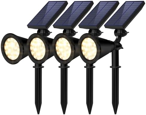 Solar Spot Lights Outdoor Waterproof, 18 LED Solar Powered Landscape Lighting Low Voltage Auto On/Off for Garden, Yard, Tree, Flag, Wall, Pathway, 4 Pack by Unknown