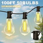 100FT Outdoor String Lights with 50 Bulbs(2FT Spacing), 3 Spare Bulbs - Image 2