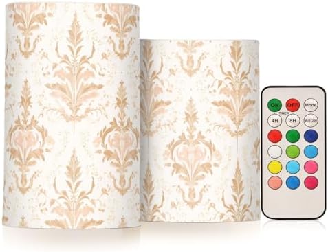 Fleur-de-lis Rose Gold Retro Realistic flameless Led Candles Flickering Electronic Lights Flickering Led for Bedroom Battery Operated Pillar 2-Piecing Set by Unknown
