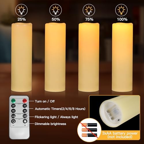 14" x 4" Large Outdoor Candles Waterproof Flickering LED Flameless Candles Battery Operated with Timer - Realistic LED Pillar Candles with Remote for Wedding Festival Home Decor Ivory 2 Pack - Image 6
