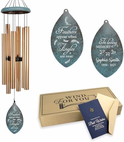 ASTARIN Deep Tone Memorial Wind Chimes Personalized, Sorry for You Loss Bereavement Gifts, Outside Condolence Wind Chime for Loss of Mother Father, 35" Three Colors, Produced in Texas by Astarin