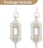 2 Pcs Moroccan Lantern Metalwork Hanging Tealight Candle Holder Metal Glass Indoor Outdoor Battery Operated LED Flameless with 35cm Chain, White - Image 6