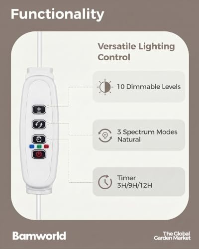 Bamworld Grow Lights for Indoor Plants, 2 Head Full Spectrum Plant Lights - Image 6