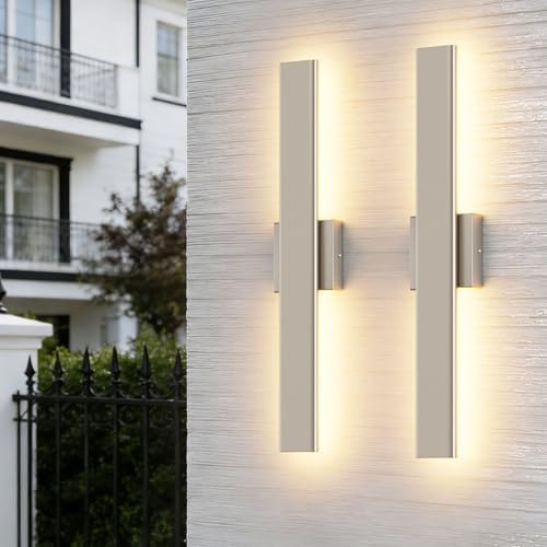 Aipsun 23.6" Nickel LED Outdoor Wall Light, Modern Exterior Light Fixtures by Aipsun