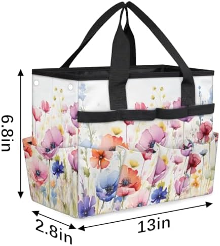 Garden Tool Bag Organizer Garden Tote Bag with Pockets Poppy Lavender Spring Tool Storage Organizer Gardening Tool Kit Holder 13" x 6.8" x 2.8" - Image 3