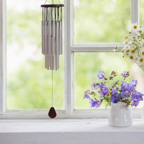 Bronze Tube Wind Bell with Tubes and Iron, Silver Fashion Decor - Image 4
