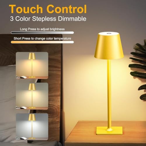 Yogaret Gold Rechargeable Cordless Table Lamp, Battery Operated, 2 Pack - Image 6