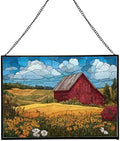 Barn Surrounded by Summer Wildflowers Rectangular Stained Glass Suncatcher – Hanging Window Panel with Animal & Nature Scene – Vibrant Glass Art Gift for Wildlife, Fantasy, Nature Lovers hfGgwX by Custom