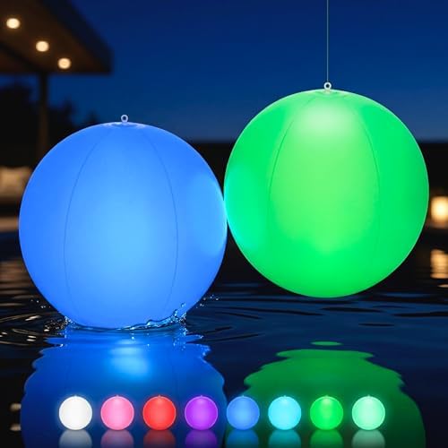 HAPIKAY Solar Floating Pool Lights, 2 Pack, 14-Inch Auto Color-Changing LED Light Balls, Waterproof Inflatable Solar Pool Light, Patio, Backyard Pond Event Wedding Decor by HAPIKAY