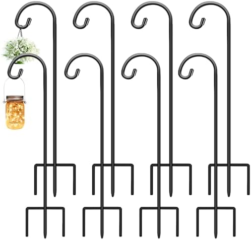 Gtongoko 32 Inch Shepherd Hooks for Outdoor 8 Pack, Adjustable Garden Hooks for Hanging Plants, Lanterns, Solar Lights, Mason Jars & Wedding Decor, Matte Black Decorative Shepherd’s Hooks by Gtongoko