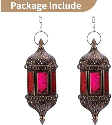 Moroccan Hexagon Lanterns - Hanging Tea Light Holders, 2-Pack - Image 2