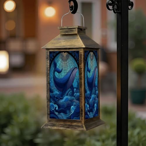Solar Lantern Mid Century Stained Glass Outdoor Waterproof Garden Hanging Lantern Solar Powered Lighting Outside Solar Light for Patio Yard Camping, Gifts for Women Mom - Image 6