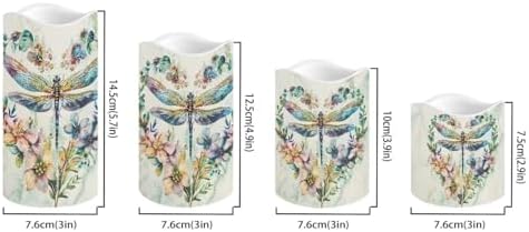 Floral Marble Dragonfly Flameless Candles with Remote Timer Battery Powered LED Candles Color Changing Pillar Electric Fake Candles Bulk for Indoor Set of 4 - Image 2