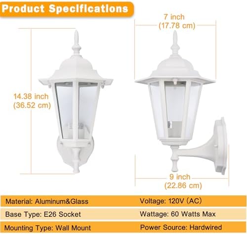 Outdoor Wall Light Fixture, Aluminum Glass, White, 2 Pack - Image 6