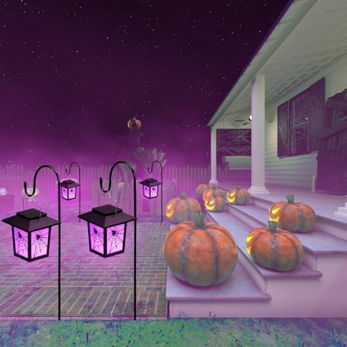 4 Pack Halloween Solar Lights 4.7 Inch Spider Purple Solar Pathway Lights - Image 5