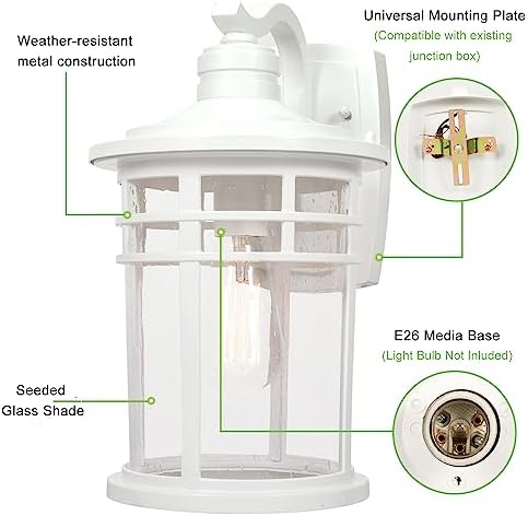 Darkaway Large Outdoor Porch Lights Wall Mount, 15inch Outdoor Wall Sconces with Seeded Glass Waterproof Exterior Lights for Patio Yard House Hallway Doorway Garage(Large, White) - Image 3