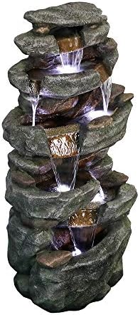 PeterIvan Outdoor Relaxing Waterfall - 6-Tier Fountain with 6 LED Lights, Stone-Liking Resin for Patio, Garden, House&Office (40.6in, Grey) - Image 5