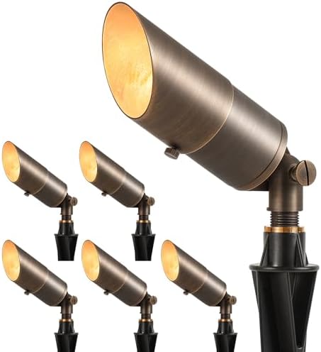 LUTEC Solid Brass Low Voltage Landscape Lighting, 12V Heavy Duty Waterproof Landscape Spotlights, Adjustable Bronze Uplights Outdoor Fixtures for Garden Yard Pathway Tree Without Bulb, 6 Pack by LUTEC