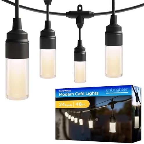Enbrighten Modern Outdoor String Lights, 48ft, 24 Bulbs, White Light Only by Enbrighten