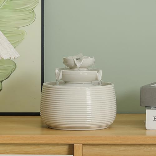 Outdoor and Indoor Water Feature Fountain Waterfall Tabletop Desktop mini Ceramic Garden Fountain (White A170) - Image 6