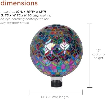Alpine Corporation - Outdoor Glass Mosaic Peacock Gazing Globe - Iridescent Garden Decor, 10" Diameter, Multicolor - Image 3