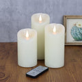 TECHLONG Flameless Candles Flickering 3D Moving Flame, Last 1000+ Hours Battery Operated Candles with Remote Timer, Set of 3 Ivory Real Wax Electric LED Pillar Candles for Home Wedding Decoration by TECHLONG