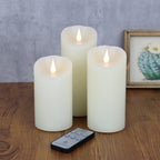 TECHLONG Flameless Candles Flickering 3D Moving Flame, Last 1000+ Hours Battery Operated Candles with Remote Timer, Set of 3 Ivory Real Wax Electric LED Pillar Candles for Home Wedding Decoration by TECHLONG