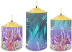 Cozeyat Flickering Flameless Candles with Timer, Seaweed Palm Leaf Scenery Print Flameless LED Candles Set of 3, Unscented Flameless Bullet Floating Candles for Party Decoration - Image 2