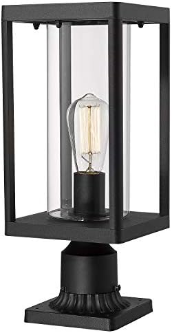 Beionxii Outdoor Post Lights, 20inch Large Modern Large Exterior Post Lantern Pillar Light with Pier Mount Base, Black Cast Aluminum w/Clear Cylinder Glass - A291P-1PK (NOT Solar, 110-120V AC) by Beionxii