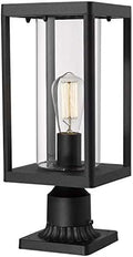 Beionxii Outdoor Post Lights, 20inch Large Modern Large Exterior Post Lantern Pillar Light with Pier Mount Base, Black Cast Aluminum w/Clear Cylinder Glass - A291P-1PK (NOT Solar, 110-120V AC) by Beionxii