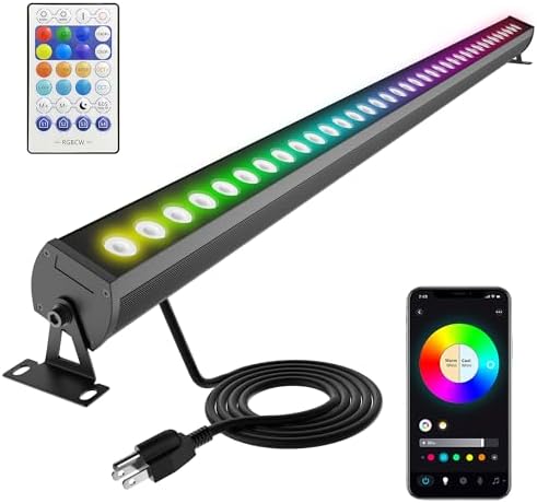 RGBCW Wall Washer Lights, 180W Stage Wash Light Bar Smart APP & Remote Control, Group, Memory,Timing, Music Sync Function, Color Changing Linear Wash Light for Stage Birthday Party Wedding by Unknown