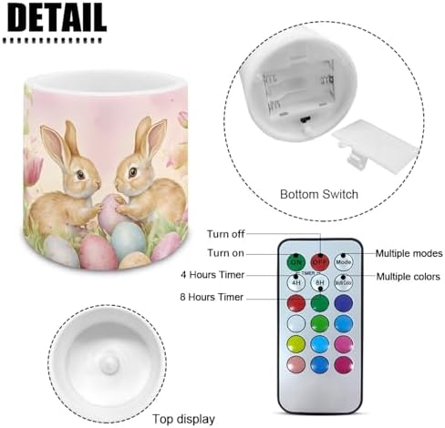 Pack of 4 Easter Day Flameless Candles with Remote Battery Operated Candles with Timer Flickering LED Elictric Pillar Tealights for Party Decorations, Easter Egg Bunny Tulip - Image 2