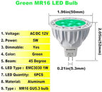 6-Pack MR16 Green Led Bulbs 5W Replace 35W 50W Halogen Equivalent,12V Low Voltage MR16 GU5.3 Green Color Bulb Spotlights for Outdoor Landscape Flood Track Lighting, Dimmable,45 Deg - Image 2