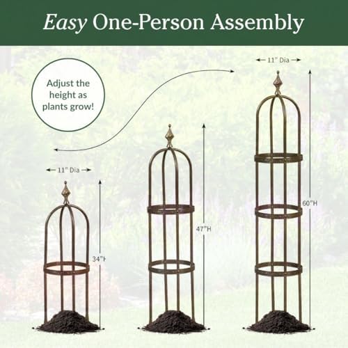Plow & Hearth Metal Garden Obelisk | Indoor/Outdoor | Powder-Coated Steel | Trellis for Climbing | Floral Pattern | 11" Dia. x 7'H | Bronze - Image 3