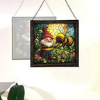 Bee Friend Gnome Stained Glass Suncatcher – Square Hanging Window Panel for Home or Greenhouse – Whimsical Glass Art Gift for Garden Lovers, Christmas, Halloween, Father Days CPmPdP - Image 4