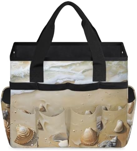 Starfish Beach Garden Tool Bag, Garden Tote Storage Bag with 10 Pockets, Indoor and Outdoor Seashell Hawaiia Tropical Gardening Tool Organizer for Women Men - Image 2