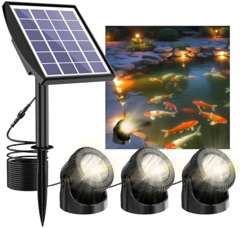 Solar Pond Lights, 3-in-1 Warm White Underwater Pond Lights, Smart Auto ON/Off Submersible LED Fountain Lights with 3-Brightness Modes, IP68 Waterproof for Pond, Garden, Patio, Pool, Waterfall Decor by CreationcomesfromlifeSrygeryproductsarebuiltontherealneedsofcustomers