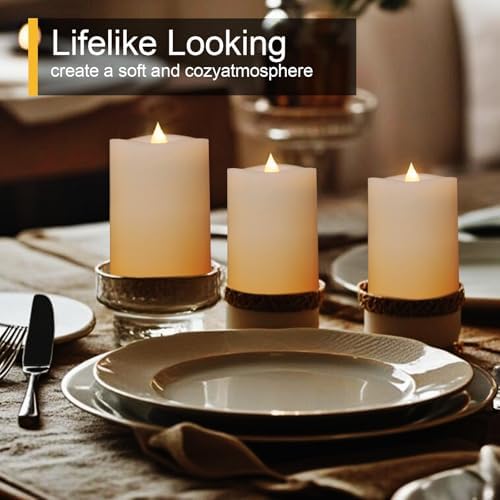 3x4 Flameless Candles with Remote Set of 3, 4 inch Battery Candles Flickering with Timer, LED Pillar Candle for Indoor/Outdoor, White - Image 3