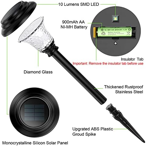 Glass Solar Lights Outdoor waterproof, 4 Pack Super Bright Solar Pathway Lights, Up to 12 Hrs Long Last Auto On/Off Garden Lights Solar Powered, Stainless Steel LED Light For Yard Landscape Cool White - Image 7