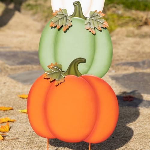 Glitzhome Set of 3 Fall Stacked Pumpkin Yard Stakes 36 Inch Iron Outdoor Decor - Image 4