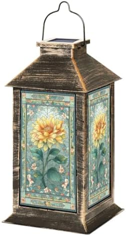 Stained Glass Style Solar Lantern Outdoor Garden Hanging Lantern Sunflower Glass Art Soft Intricate Mosaic Patterns Waterproof Solar Powered Lighting Outside Table Lamp for Patio Deck Yard Camping by Unknown