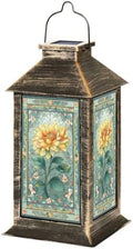 Stained Glass Style Solar Lantern Outdoor Garden Hanging Lantern Sunflower Glass Art Soft Intricate Mosaic Patterns Waterproof Solar Powered Lighting Outside Table Lamp for Patio Deck Yard Camping by Unknown