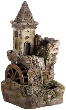 Alpine Corporation USA1164 Outdoor Floor Tiered Fairy Castle Waterwheel Water Fountain with Realistic Stone Look, 35", Brown by Unknown