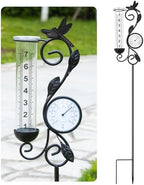 36in Dragonfly Rain Gauge Thermometer Black Metal Garden Stake Decor by YNGFIL