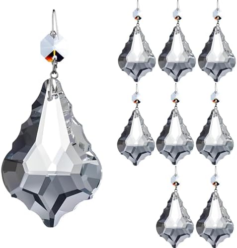 8Pcs 76mm(3.0") Clear Color Chandelier Crystals Parts Maple Leaf Prism Pendant Connected Glass Octagon Beads Chain for Chandelier Decoration, Party,Wedding Decorative (Clear Beads+Nickel Plated PIN) by KINGSCRYSTAL
