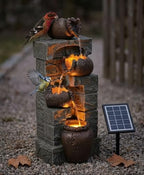 27'' Solar Powered Water Fountain Outdoor, Cascading Stones & Broken Earthenware Waterfall Fountain, Natural Relaxing Water Feature for Garden, Patio, Yard Landscape Decor by ChengPin
